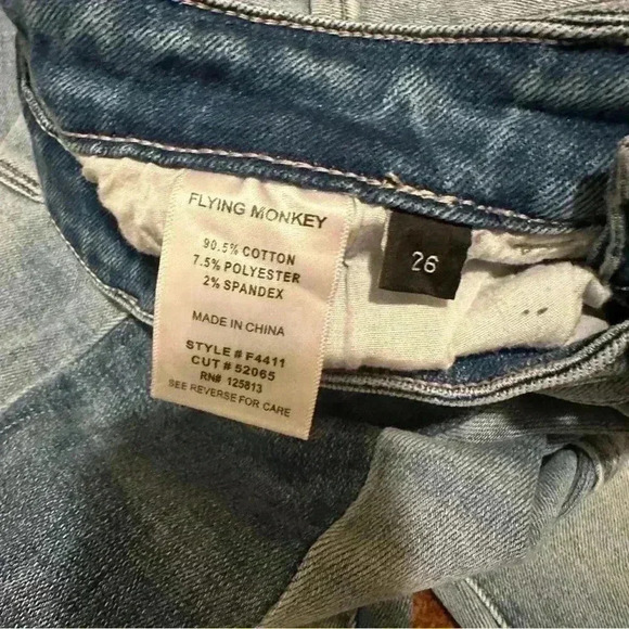 Flying Monkey sz 26 two tone color block jean frayed hem high waist best seller - Picture 6 of 10